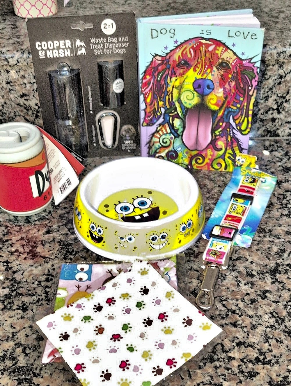 Dog Bundle Toys, Bowl, Journal, Car Seat Belt, Bandanas - All New